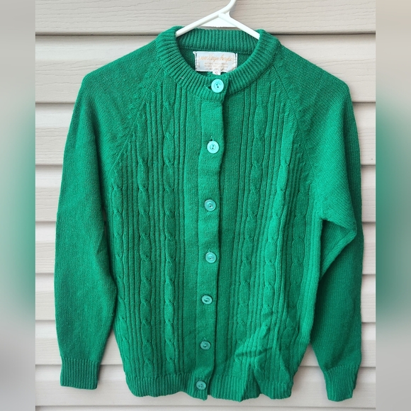 100% Vintage acrylic Sweaters - Women's Emerald Green Cable Cardigan Sweater